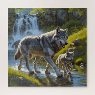 Wolf Mom and Pup Jigsaw Puzzle