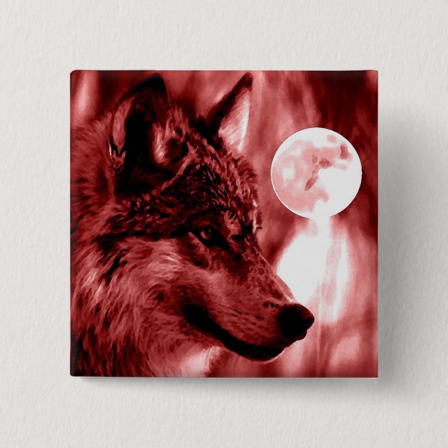 Wolf & Moon 2 Inch Square Button (Front)