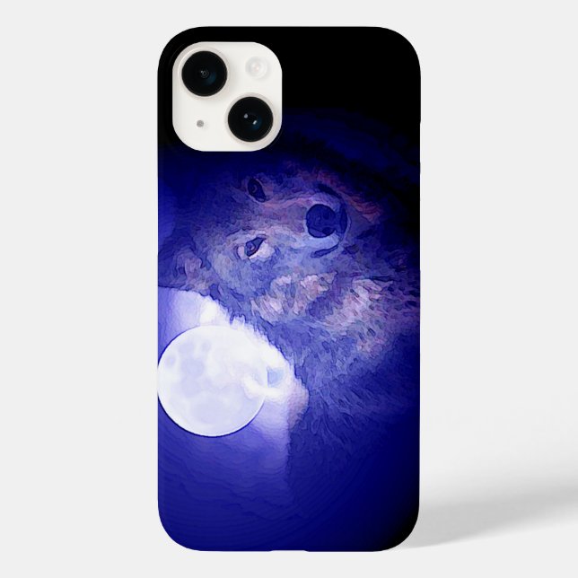 Wolf, Moon & Blue Night Case-Mate iPhone Case (Back)