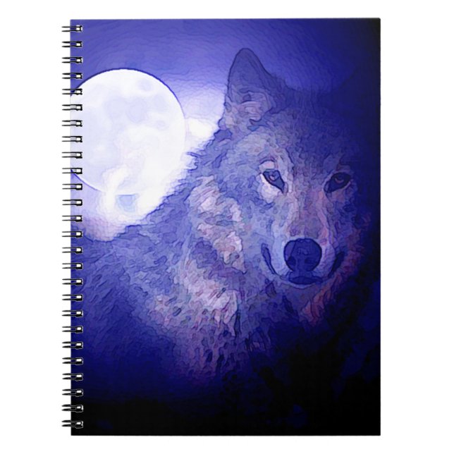 Wolf, Moon & Blue Night Notebook (Front)