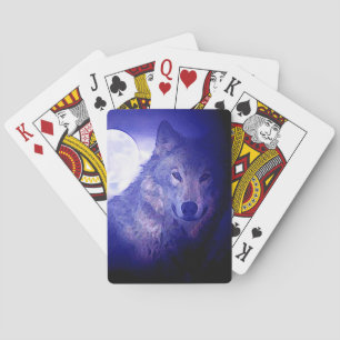 Wolf, Moon & Blue Night Playing Cards