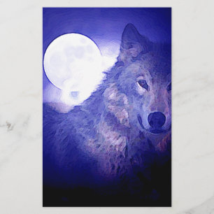 Wolf, Moon & Blue Night Stationery