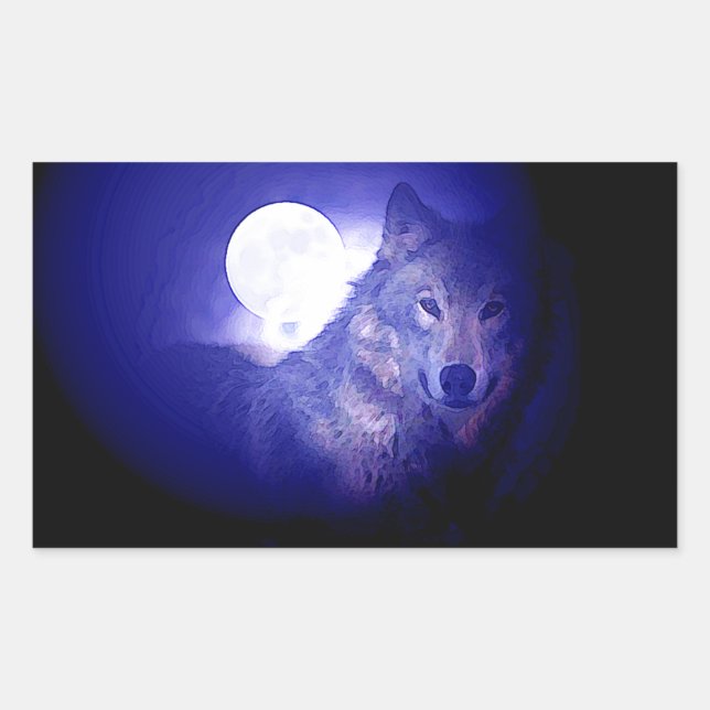 Wolf, Moon & Blue Night Sticker (Front)