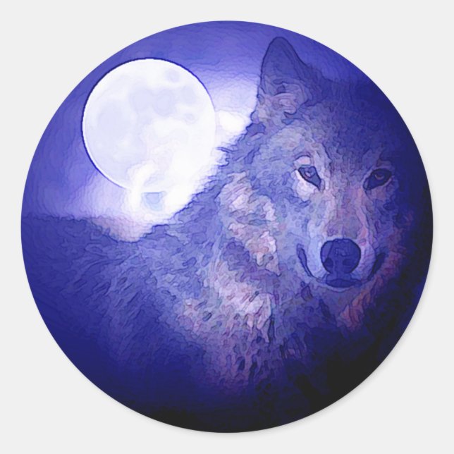 Wolf & Moon Classic Round Sticker (Front)