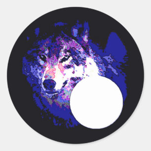 Wolf & Moon Classic Round Sticker