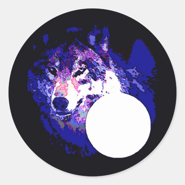 Wolf & Moon Classic Round Sticker (Front)