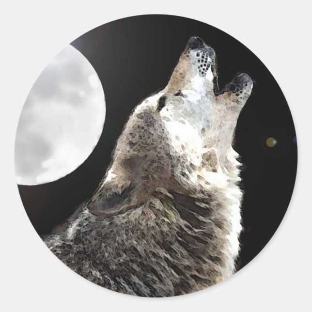 Wolf & Moon Classic Round Sticker (Front)