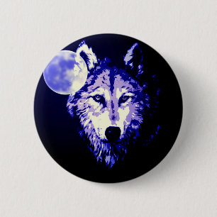 Wolf & Moon Dark Blue Night Collage 2 Inch Round Button