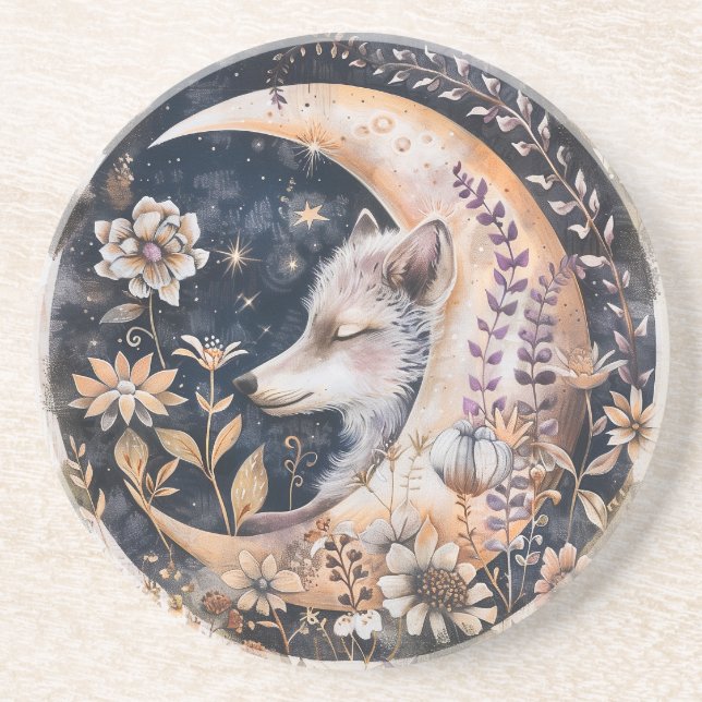 Wolf Moon Dessous de verre de grès (Devant)