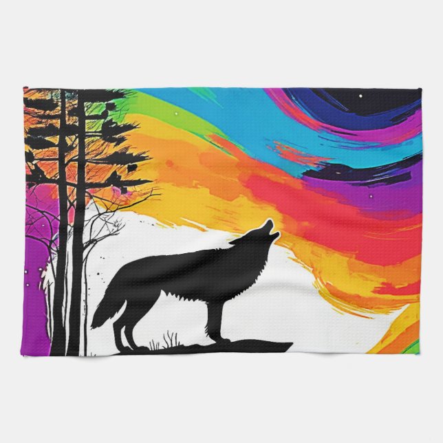 Wolf Moon Howl Art Kitchen Towel (Horizontal)