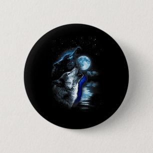 Wolf Moon Lake Wolf Howling Full Moon Wolf Graphic 2 Inch Round Button