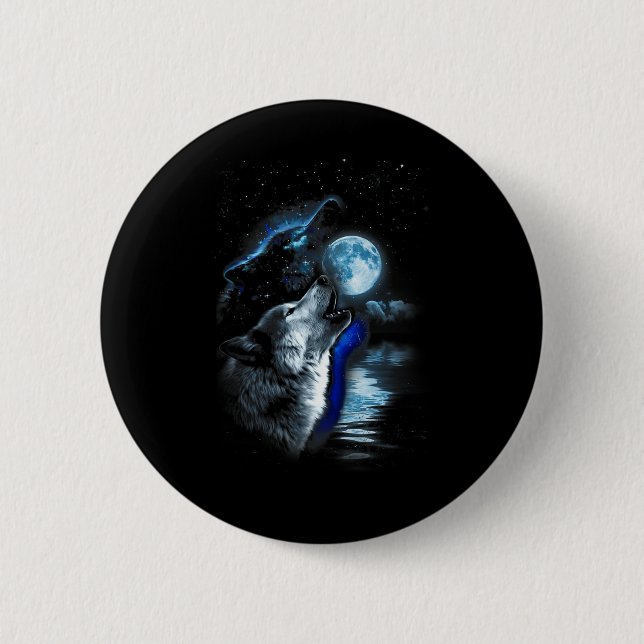 Wolf Moon Lake Wolf Howling Full Moon Wolf Graphic 2 Inch Round Button (Front)