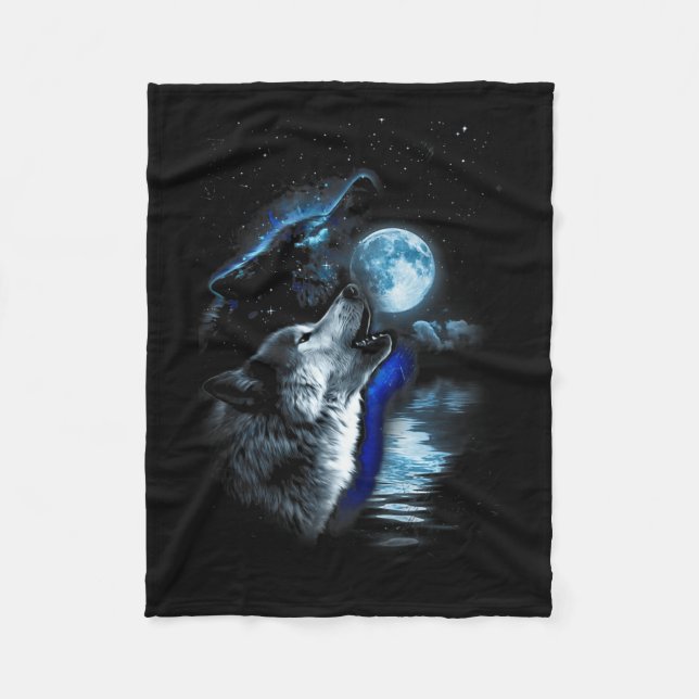 Wolf Moon Lake Wolf Howling Full Moon Wolf Graphic Fleece Blanket (Front)