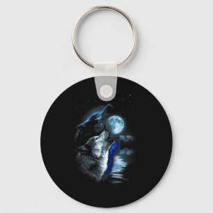 Wolf Moon Lake Wolf Howling Full Moon Wolf Graphic Keychain