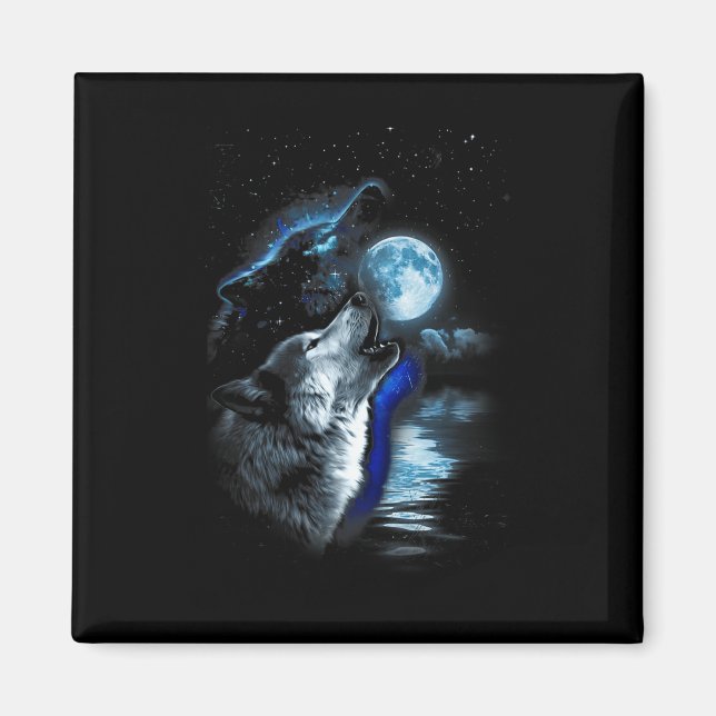 Wolf Moon Lake Wolf Howling Full Moon Wolf Graphic Magnet (Front)