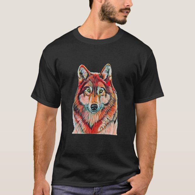Wolf Moon Motif Pack Wild Lupus Colourful Wolves T-Shirt (Front)