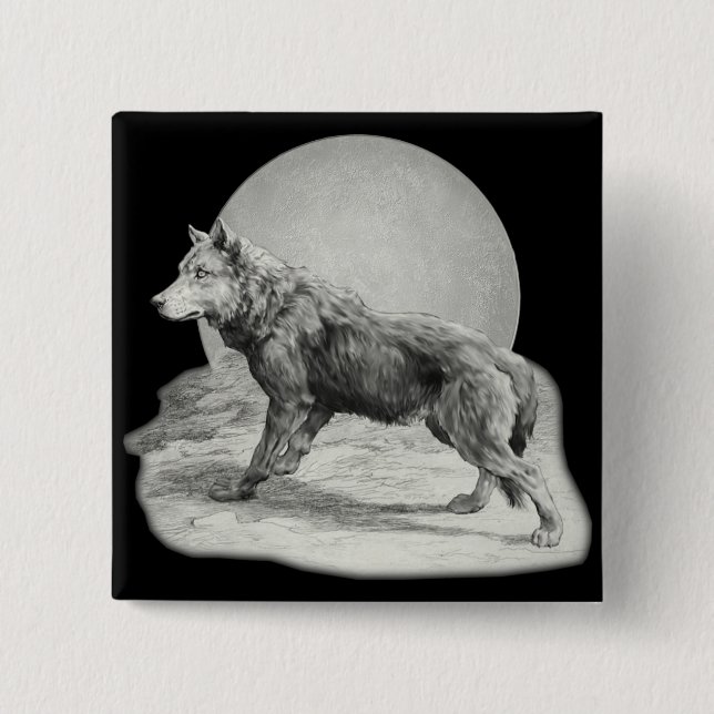 Wolf Moon Profile 2 Inch Square Button (Front)