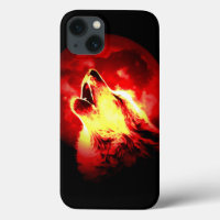 Wolf, Moon & Red Sky