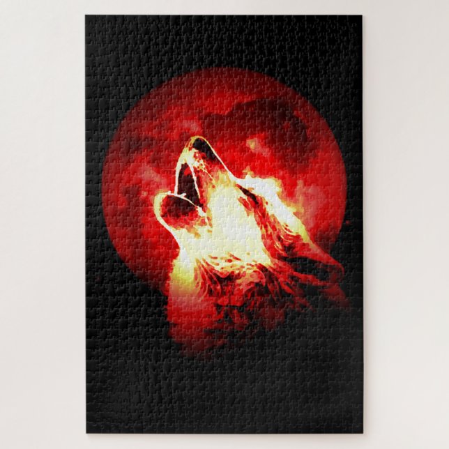 Wolf, Moon & Red Sky Illustration Jigsaw Puzzle (Vertical)