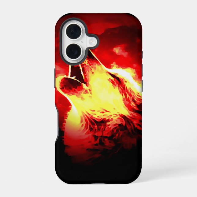 Wolf, Moon & Red Sky iPhone 16 Case (Back)