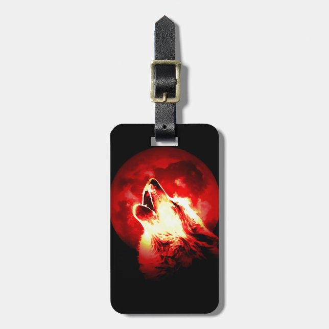 Wolf, Moon & Red Sky Luggage Tags (Front Vertical)