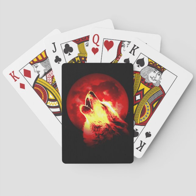 Wolf, Moon & Red Sky Playing Cards (Back)