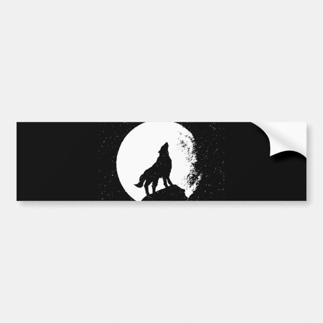 Wolf & Moon Silhoutte Bumper Sticker (Front)