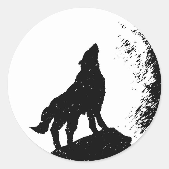Wolf & Moon Silhoutte Classic Round Sticker (Front)