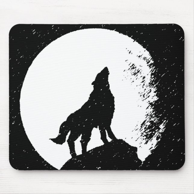 Wolf & Moon Silhoutte Mouse Pad (Front)