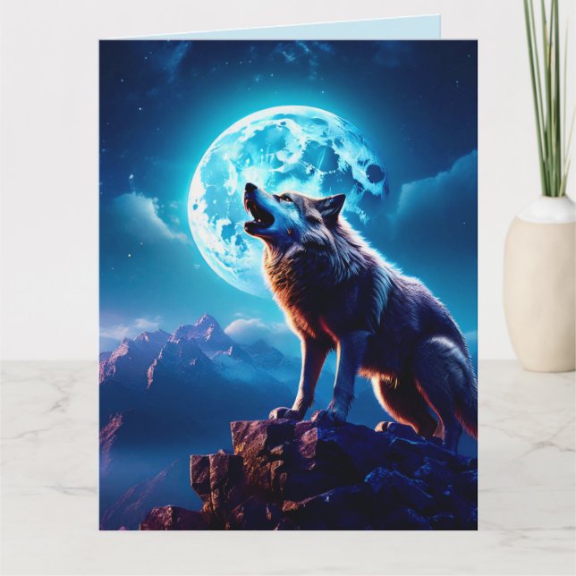 WOLF MOON STAY WILDE INDIAN GREETING CARD (Front)