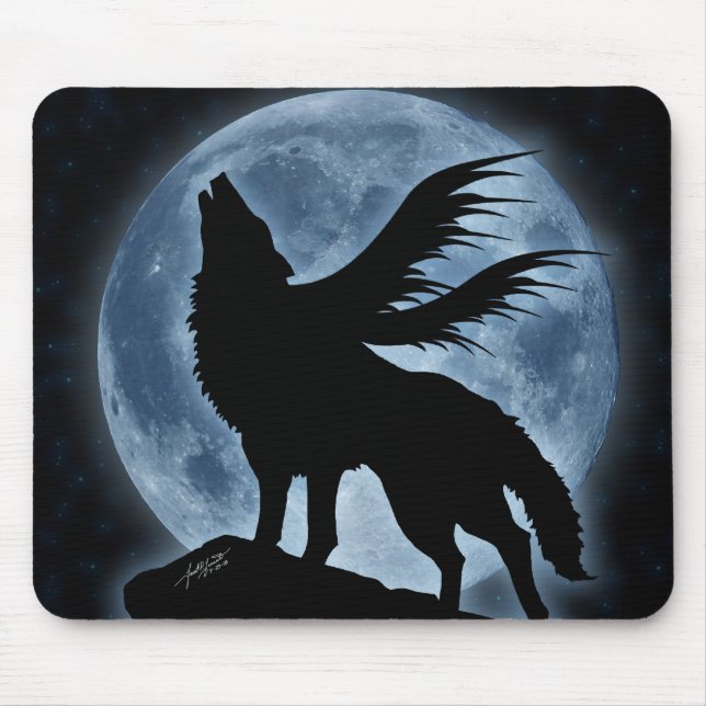 Wolf & Moon (With Stars) Mousepad (Front)