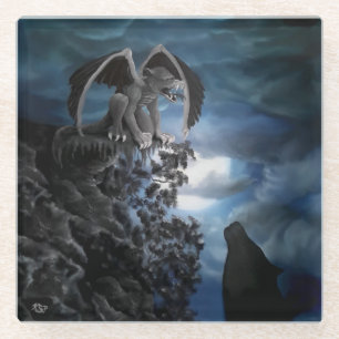 Wolf Moon - Wolf with Golem Glass Coaster
