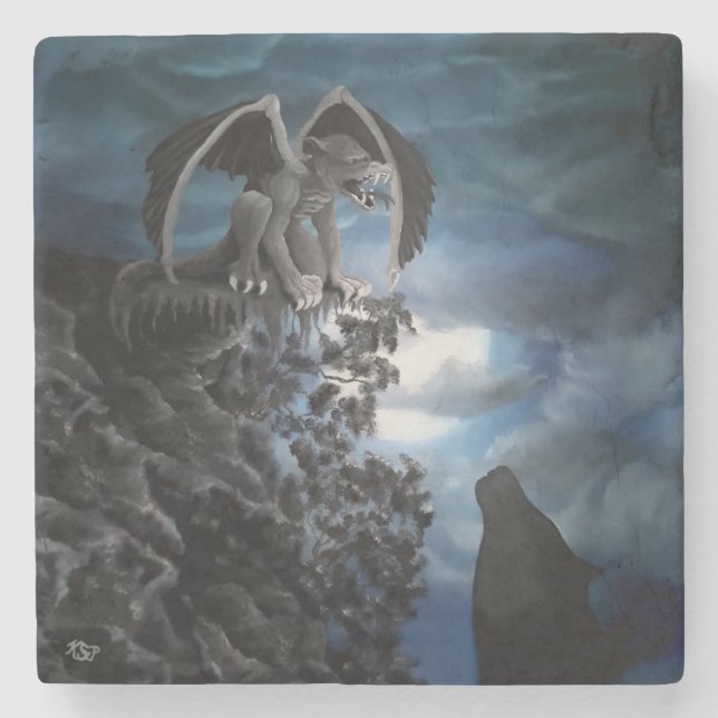Wolf Moon - Wolf with Golem Stone Coaster (Front)