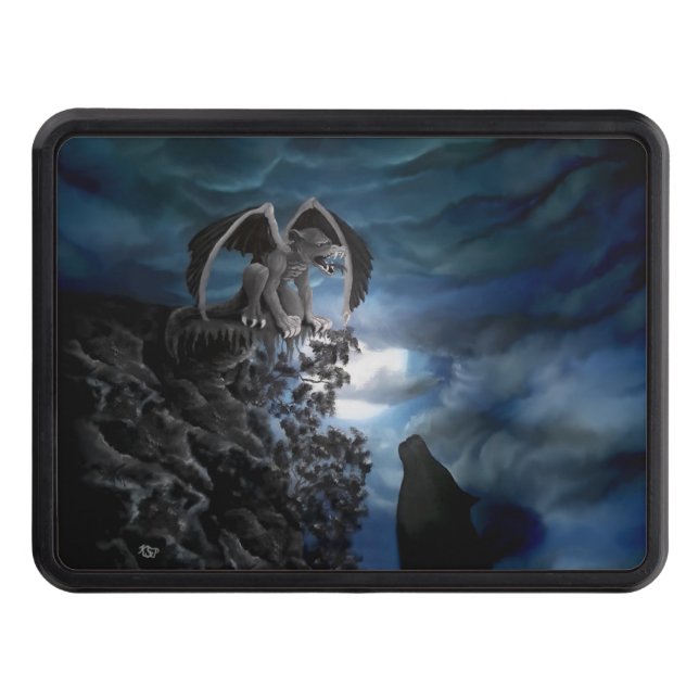 Wolf Moon - Wolf with Golem Trailer Hitch Cover (Front)