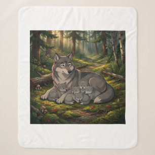 Wolf Mother And Pups   Sherpa Blanket