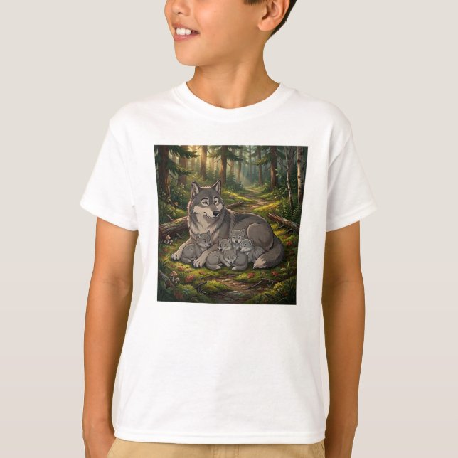 Wolf Mother And Pups  T-Shirt (Front)