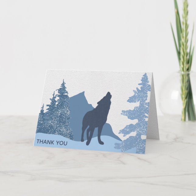 Wolf Mountain Forest Boy Baby Shower Thank You Card (Front)