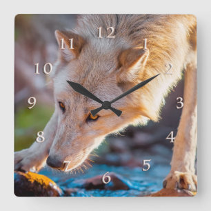 WOLF MOUNTAIN STREAM QUENCHER SQUARE WALL CLOCK