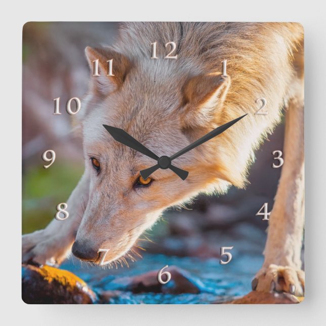 WOLF MOUNTAIN STREAM QUENCHER SQUARE WALL CLOCK (Front)