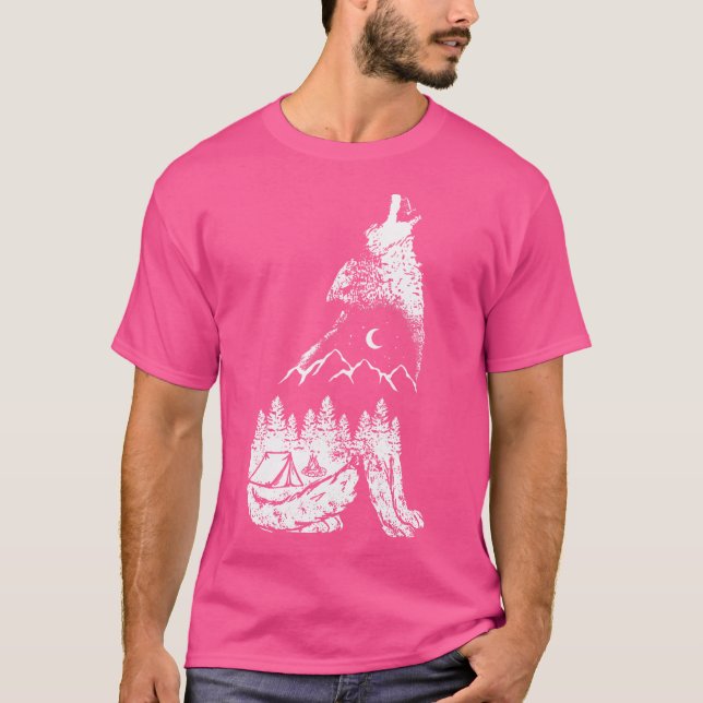 Wolf Mountains Camping Gift T-Shirt (Front)