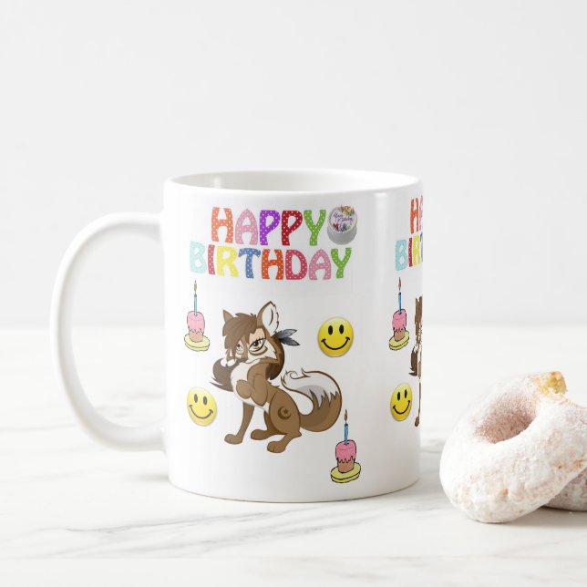 Wolf Mug Happy Birthday Mug (With Donut)