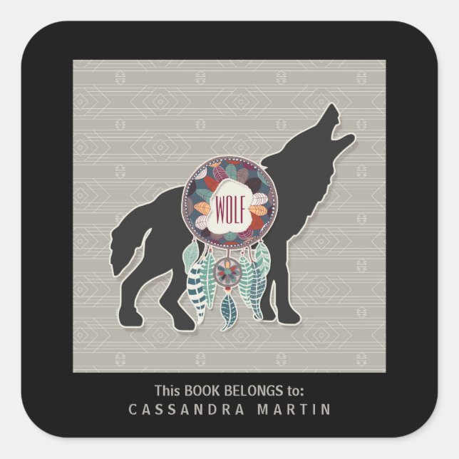 Wolf Native American Animal Spirit Book Square Sticker (Front)