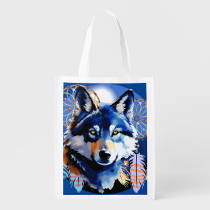 Wolf Native Animal Spirit   Reusable Grocery Bag