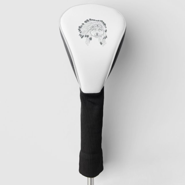 Wolf Native Headdress Golf Head Cover (Front)