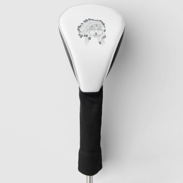 Wolf Native Headdress Golf Head Cover (Front)