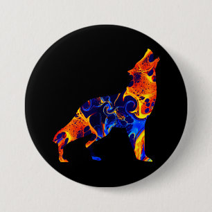 WOLF NEON ABSTRACT PAINT 3 INCH ROUND BUTTON