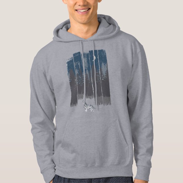 Wolf Night Forest Silhouette Hoodie (Front)