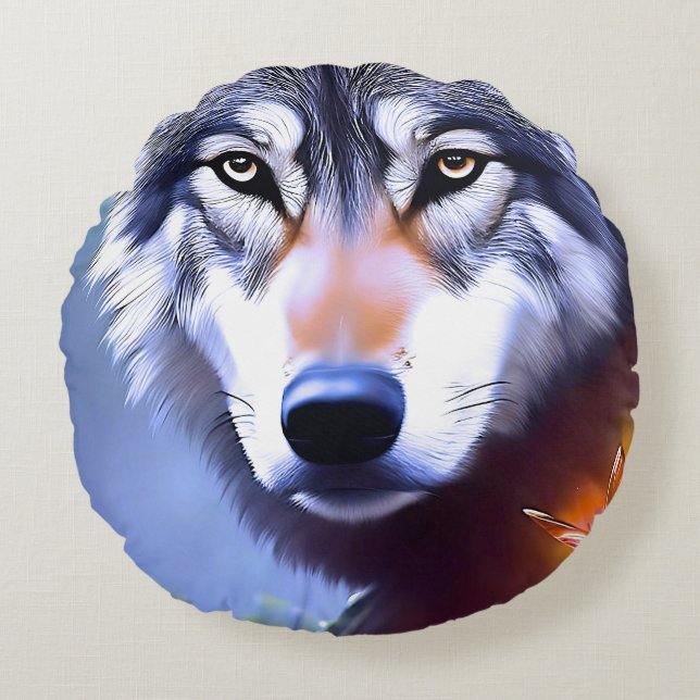 Wolf Oil Paint The Essence Of Beauty,  Round Pillow (Front)