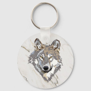 Wolf On Marbled  Keychain