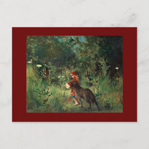 Wolf on Path with Red Postcard